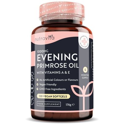 Evening Primrose Oil 1000mg with Vitamins A & E 120 Vegan Softgels