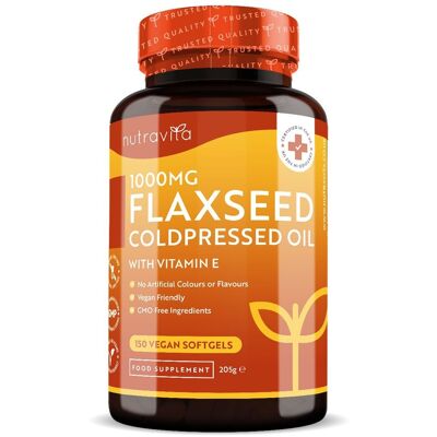 Flaxseed Oil 1000mg with Vitamin E 150 Vegan Softgels