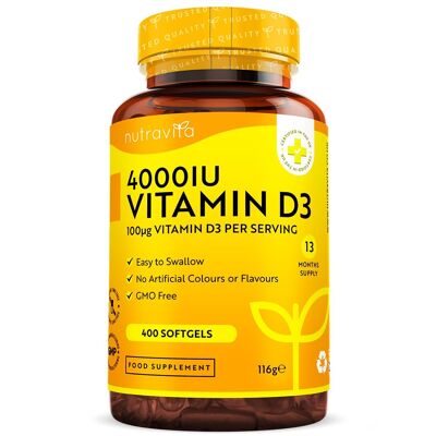 Vitamin D3 4000IU (100ug) Softgel Capsules 400 Days Supply