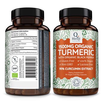 Curcuma Bio 95% Curcumine au Poivre Noir Bio 90 Gélules Vegan 3