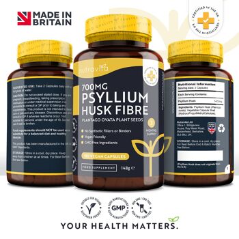 Fibres de Cosses de Psyllium 700 mg 180 Capsules Végétaliennes 3