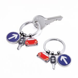 Porte-clés avec 3 pendentifs | Voiture, clés de voiture, panneau de signalisation | SUR LA ROUTE