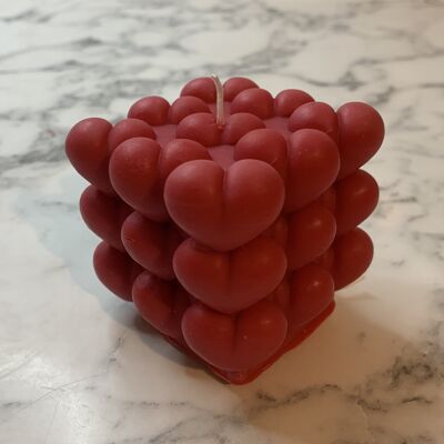 Bougie pilier cube coeur saint valentin