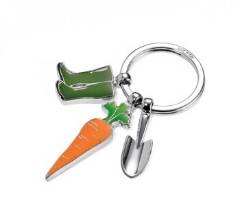 Porte-clés avec 3 pendentifs | Bottes en caoutchouc, pelle de jardin, carotte | AMOUR DU JARDIN 1