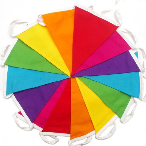 Multi-coloured rainbow bunting - 100% cotton - 3 metres & 14 flags