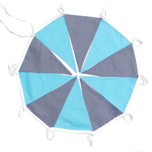 Blue & grey kids bunting - 100% cotton - 2.5 metres, 10 flags