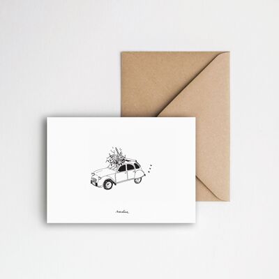 2CV - Card 10x15 handmade paper and recycled envelope