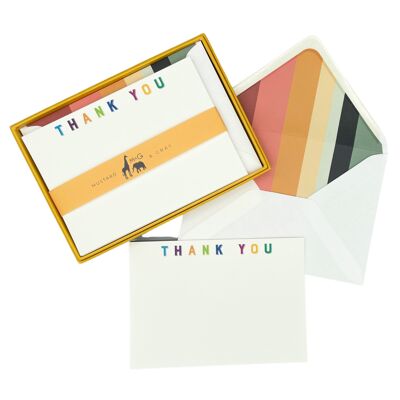 Typographie Merci Notecard Set avec enveloppes doublées