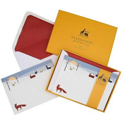 Ensemble de cartes pour notes Winter Fox avec enveloppes doublées
