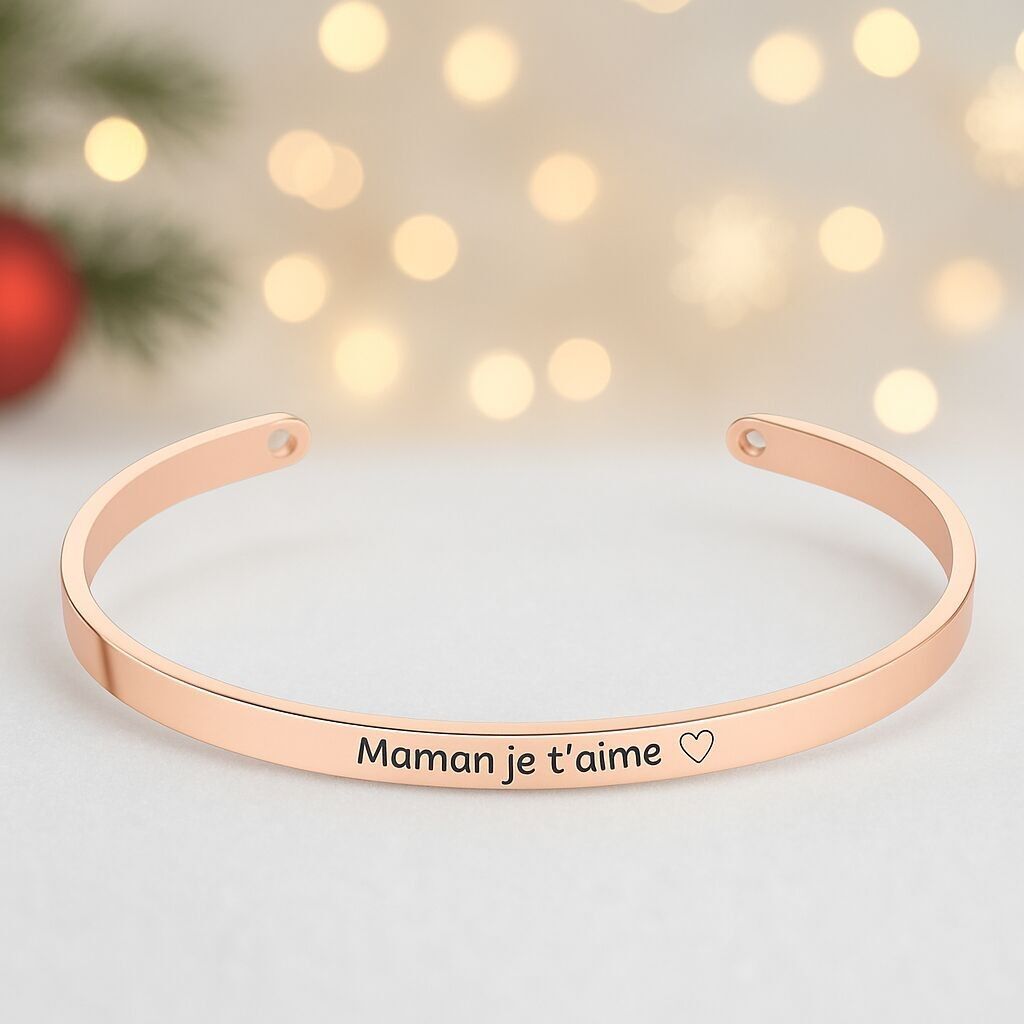 Armreif aus Roségold mit der Aufschrift „Mama, ich liebe dich“ | Herz