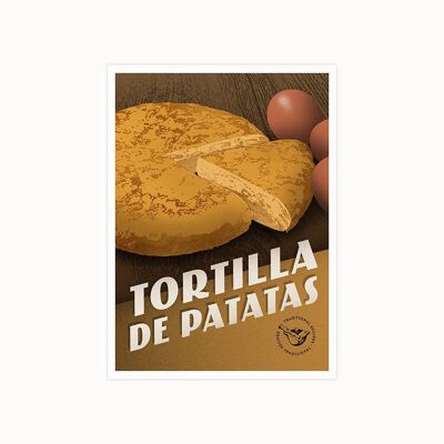 Postcards with Illustrations of traditional recipes. Tortilla.