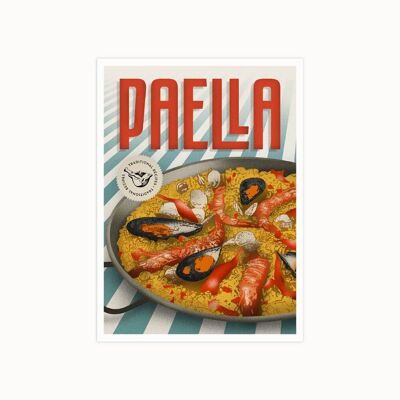 Postkarten mit Abbildungen traditioneller Rezepte. Paella.