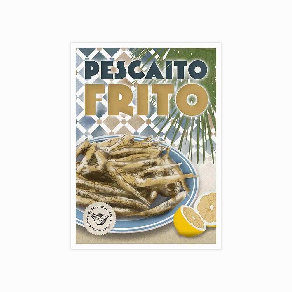 Postkarten mit Illustrationen traditioneller Rezepte. Gebratener Fisch. CA5004PÄPSTE