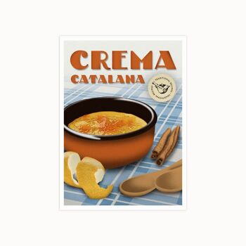 Cartes postales avec Illustrations de recettes traditionnelles. Crème catalane. 1