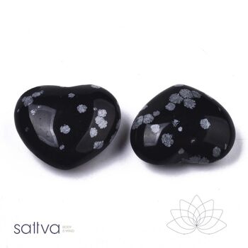 Roches Sattva | LÂCHEZ-VOUS | Coeur d'obsidienne flocon de neige ±20x23x10mm dans un sac cadeau