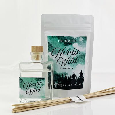 Nordic Wild Gift Set | Diffuser & Bath Salts | Oak Moss & Wild Mint Leaf