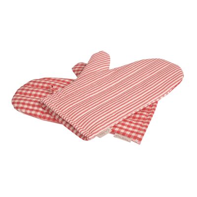 Oven glove STRIPES / CHECK made of half linen, color: red