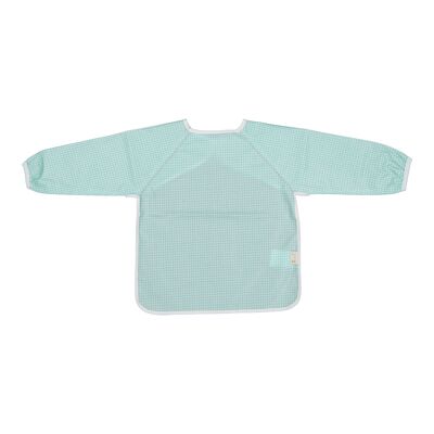 Apron bib with coated cotton sleeves, 6/24 months - Mint gingham