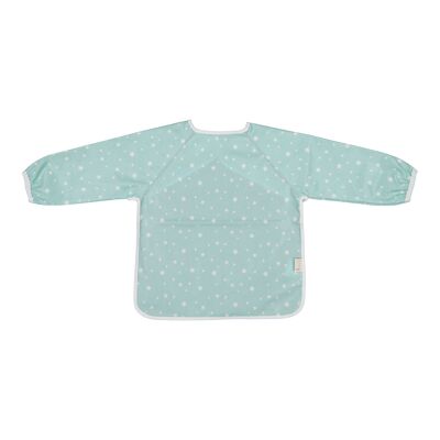 Apron bib with coated cotton sleeves, 6/24 months - Mint stars