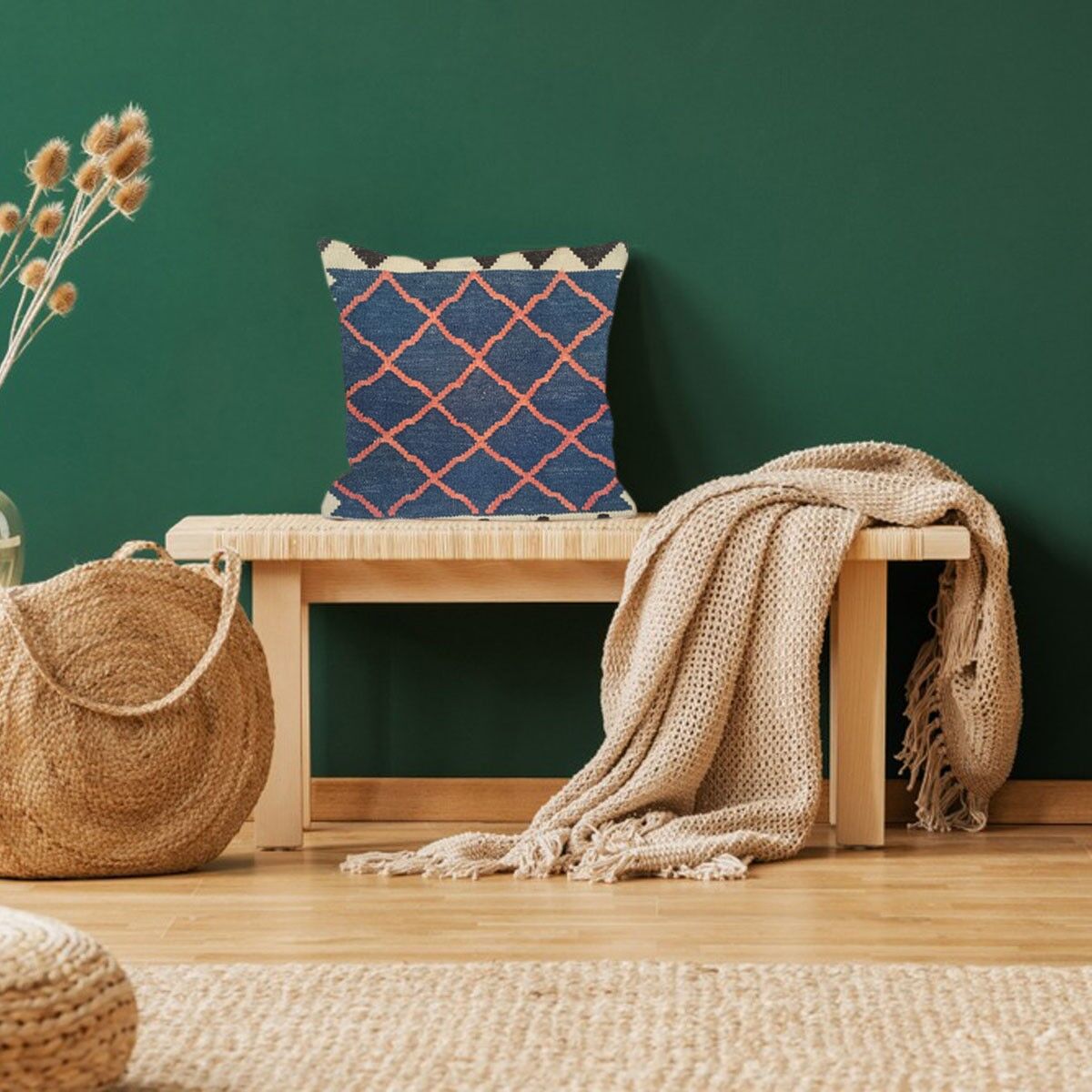 Fodera per cuscino Mako intrecciata a mano Kilim