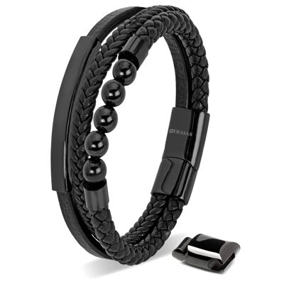 Leather bracelet "Pearl" - Black - B036