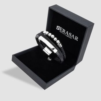 Bracelet cuir "Perle" - argent - B037 2