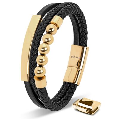 Leather bracelet "Pearl" - Gold - B038