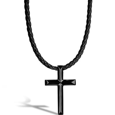 Leather Necklace "Cross" - Black - N010