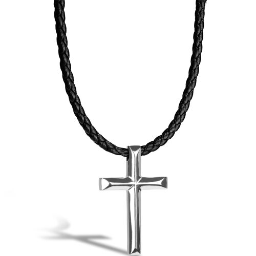 Lederhalskette "Cross" - Silber - N011