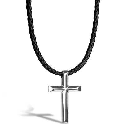 Leather necklace "Cross" - silver - N011