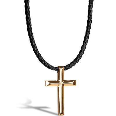 Leather Necklace "Cross" - Gold - N012