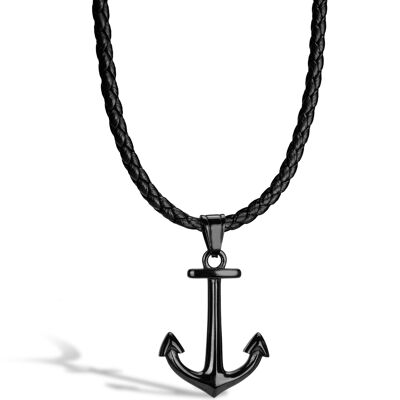 Leather Necklace "Anchor" - Black - N013