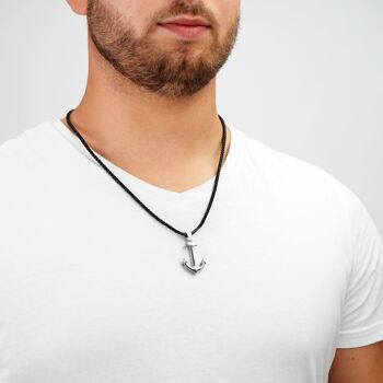 Collier cuir "Ancre" - argent - N014 3