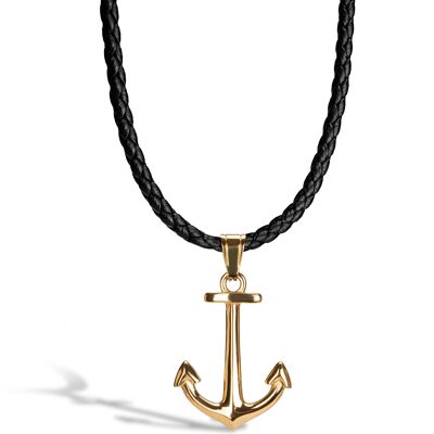 Leather Necklace "Anchor" - Gold - N015