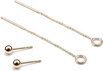 Ohrringe SPHERE & LOOP, Or 585 ou Silber 925, Loop 5 & 10, Kugel 4mm, Handmade in Germany - 14 Karat (585) Gelbgold - 45.05 Millimeter - 585