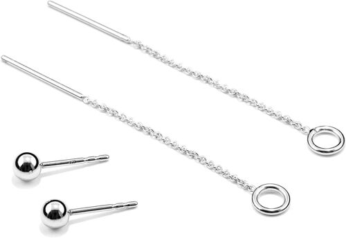 Ohrringe SPHERE & LOOP, Gold 585 oder Silber 925, Loop 5 & 10, Kugel 4mm, Handmade in Germany - Silber - 45.04 Millimeter - 925 Sterling Silver