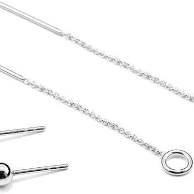 Ohrringe SPHERE & LOOP, Gold 585 oder Silber 925, Loop 5 & 10, Kugel 4mm, handgefertigt in Deutschland - Silber - 45,04 Millimeter - 925 Sterling Silber