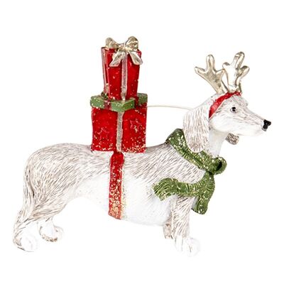 Decoratie hond met gewei en cadeaus 9x3x8 cm 1