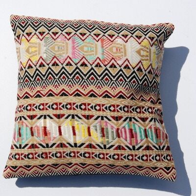 Cushion cover "CUSCO" 40 - cushion cover with beige-rainbow jacquard pattern