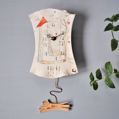 Pendulum Wall Clock -  House and dog