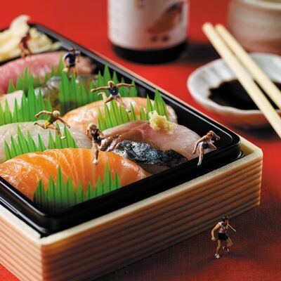 Tarjeta de saludos en blanco de sushi sprint