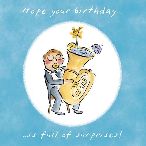 Full of surprises (male) music themed birthday card