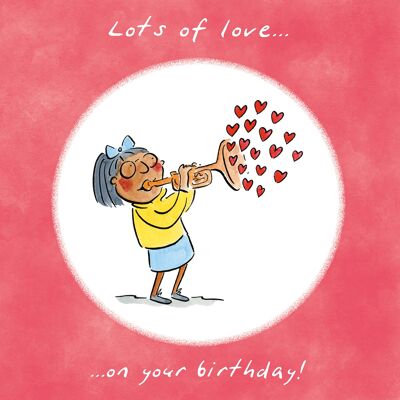 Viel Liebe (weibliche) Geburtstagskarte zum Thema Musik