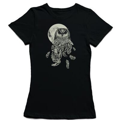T-shirt M-Fit da donna girocollo con gufo Moon