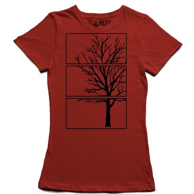 Camiseta de cuello redondo con marco de árbol para mujer
