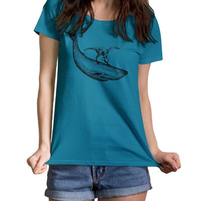 Camiseta M-Fit de Dino Surfer con cuello redondo para mujer
