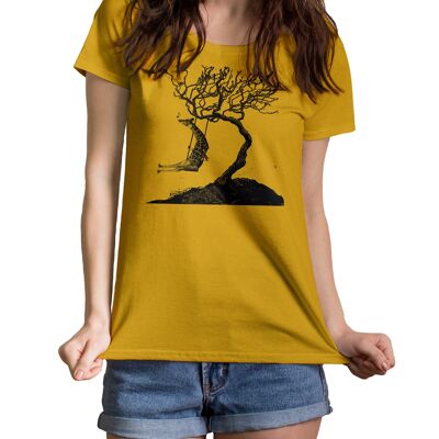 Camiseta de mujer con cuello redondo y jirafa mecedora