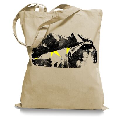 Dinosaur cave explorer - bolsa de tela estampada - bolsa de yute estampada con asa larga
