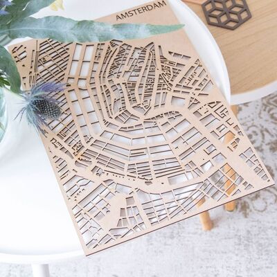 Lasered city map - Brown MDF - A3