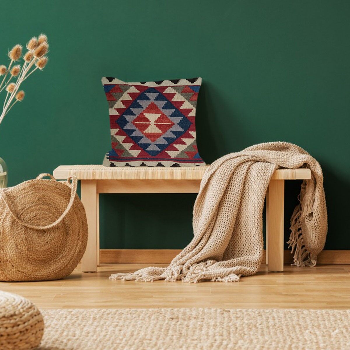 Fodera per cuscino Kilim Claret intrecciata a mano